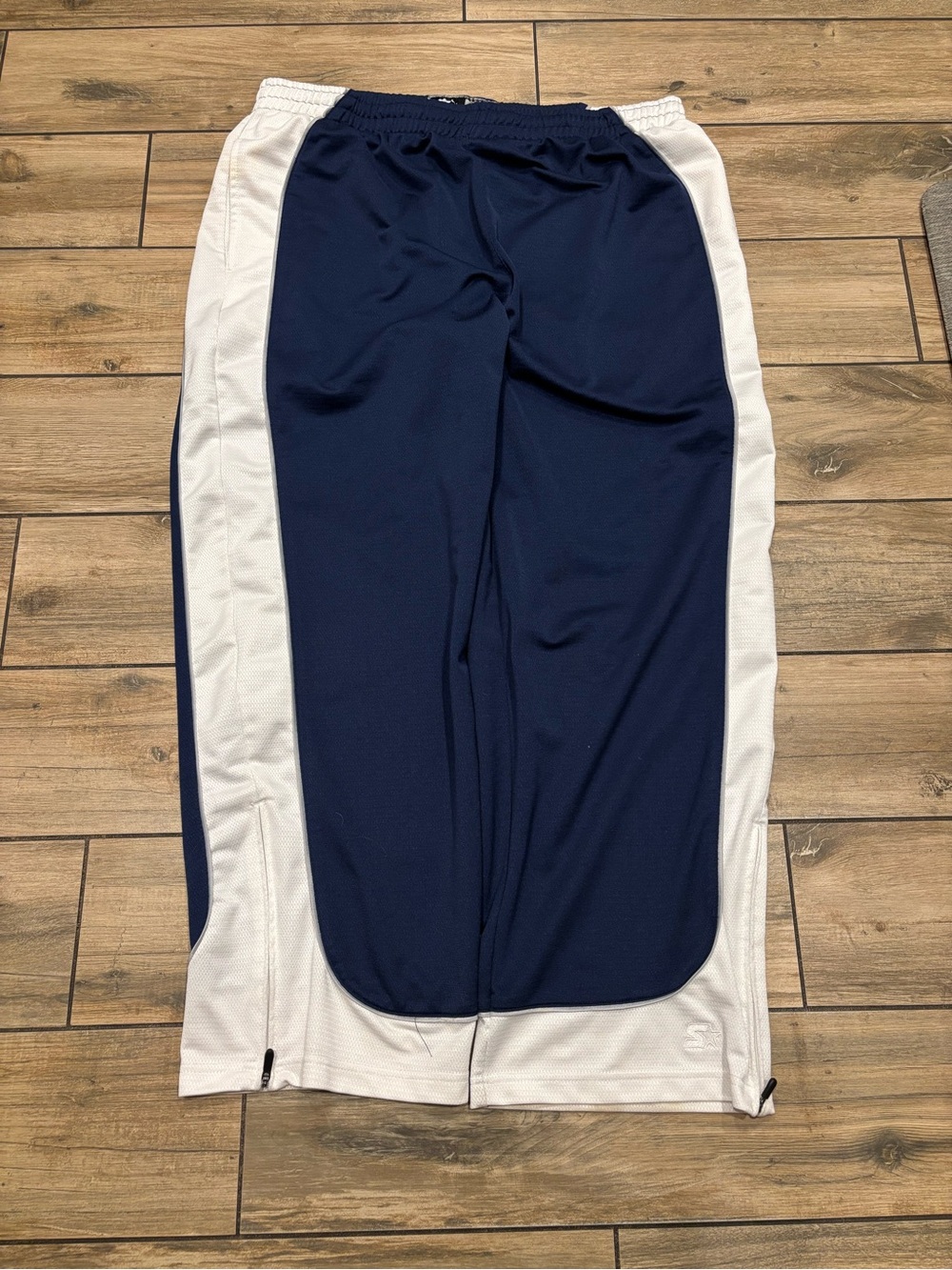 Starter Basketball Track Pants Navy Blue White Stripe Mens Size XL Ankle Zip